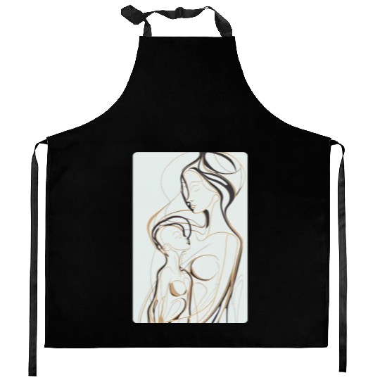 Black, Gold & White Abstract Mother & Daughter Kitchen Aprons