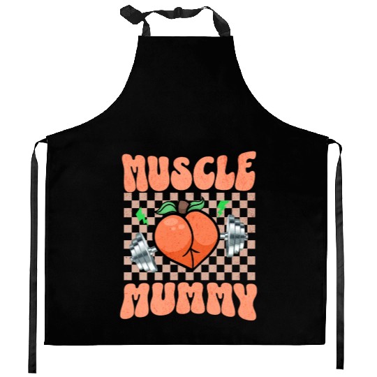 Muscle Mommy Gym Bodybuilder and Weightlifting Gif Kitchen Aprons