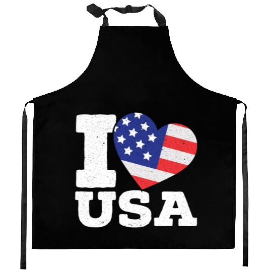 Patriotic America I Love USA Flag 4th Of July Kitchen Aprons