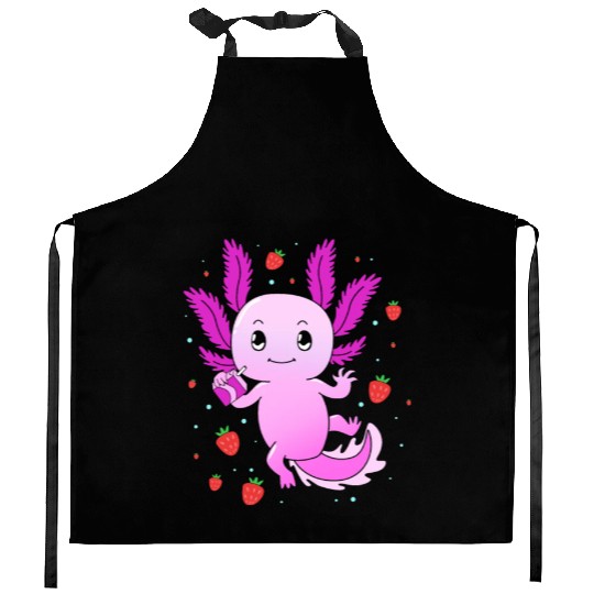 Pastel Gothic Aesthetic Axolotl Strawberry Milk Kitchen Aprons