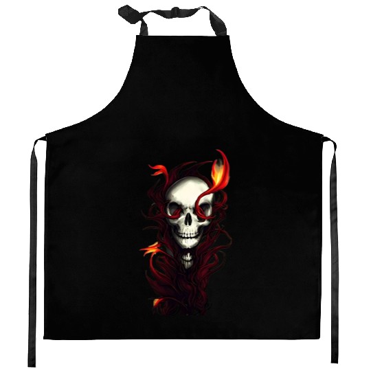 Ensnared Horror Skull Entwined in Red Plants Kitchen Aprons