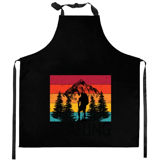 The Mountains Are Calling Outdoor Mountain Hiking Kitchen Aprons