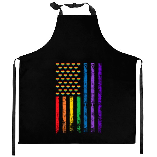 American Flag Rainbow Heart Decor LGBT Pride Month Kitchen Aprons