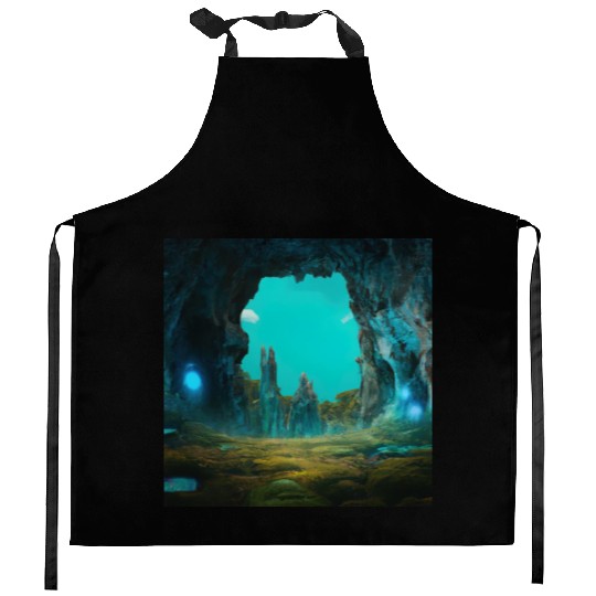 Bioluminescent Underground Landscapes Kitchen Aprons