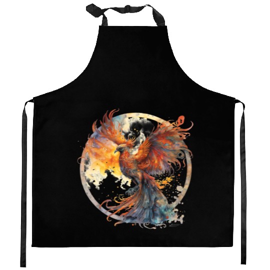 Fire Phoenix Watercolor Clipart Kitchen Aprons