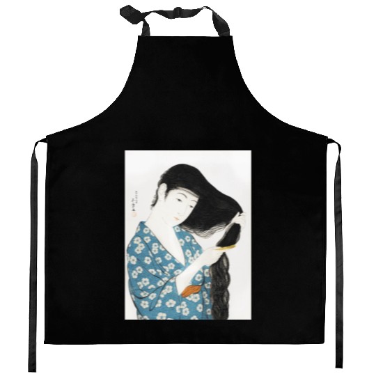 Japanese Woman Kimono Hair Ukiyoe art Kitchen Aprons