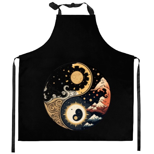 Sun and moon yin yang Kitchen Aprons