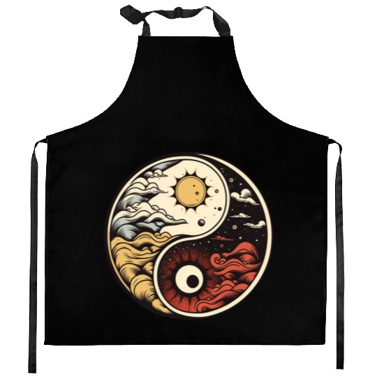 Sun and moon yin yang Kitchen Aprons