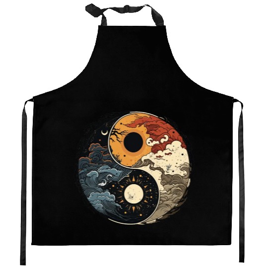 Sun and moon yin yang Kitchen Aprons