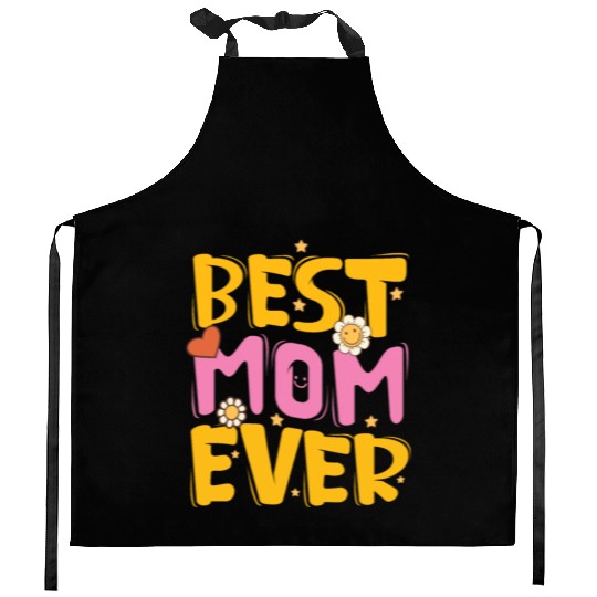 Cute Best Mom Ever with Love and Flower Kitchen Aprons