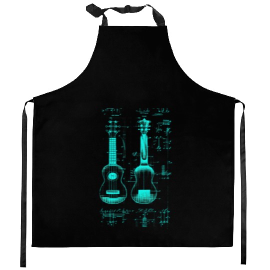 Ukulele Leonardo Da Vinci Sketch Blueprint Kitchen Aprons