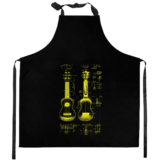Neon Yellow Ukulele Da Vinci Blueprint Kitchen Aprons