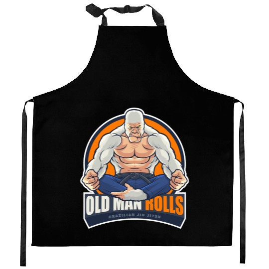 Old Man Rolls Gorilla Jiu Jitsu Fighter Kitchen Aprons