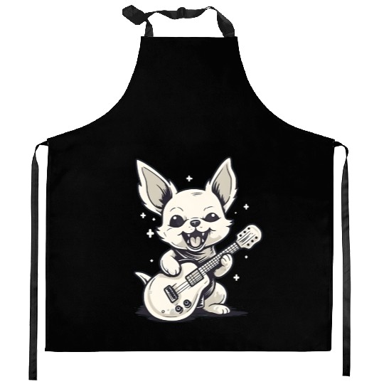 A cute puppy with a guitar Kitchen Aprons