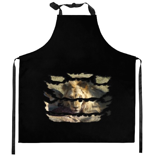 Ripped Wildlife Lion Stare Kitchen Aprons