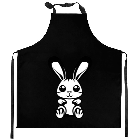 Adorable 2D Easter Bunny with a Bold Black Outline Kitchen Aprons