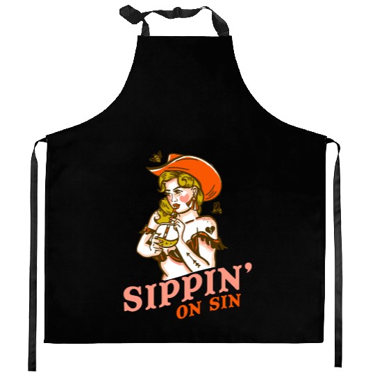 Sippin' On Sin Cowgirl Apparel Kitchen Aprons