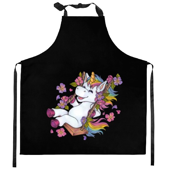 Cute unicorn on swing Flowers Spring gift children Kitchen Aprons