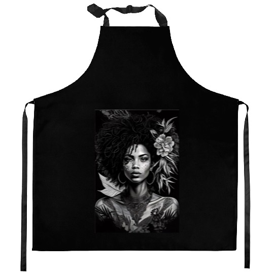 Black-and-White Afrocentric Art Kitchen Aprons