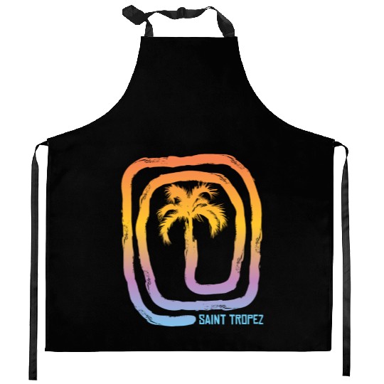 Cool Saint Tropez Palm Tree Souvenir Vacation Kitchen Aprons