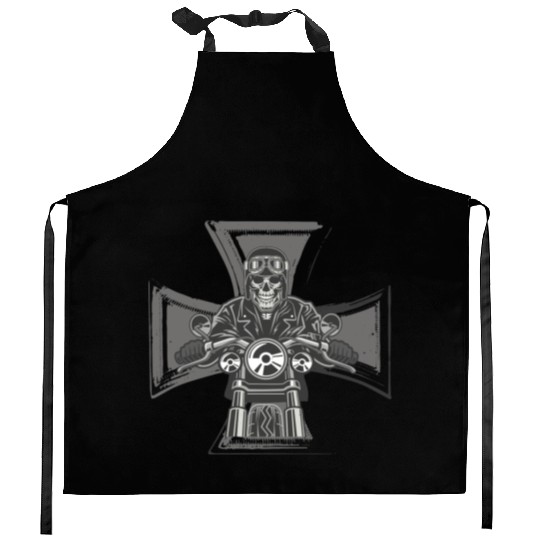 Biker Cross Motorcycle Emblem Skeleton Kitchen Aprons