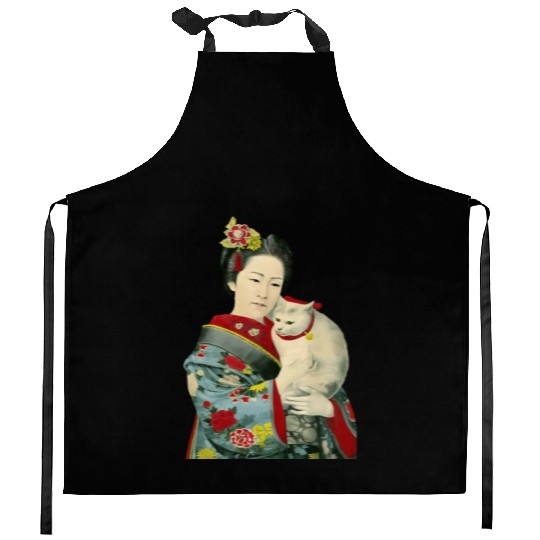 Geisha Cat Kimono Japanese Vintage Art Kitchen Aprons