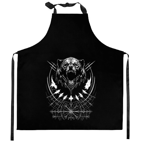 Grizzly bear Vegvisir runes compass Germanic Tribe Kitchen Aprons