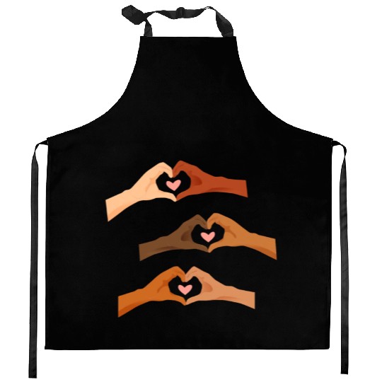 Watercolor Multi Hands Making Hearts Kitchen Aprons