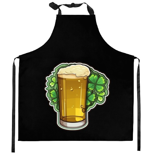 Irish Beer with Shamrock Leaf Kitchen Aprons