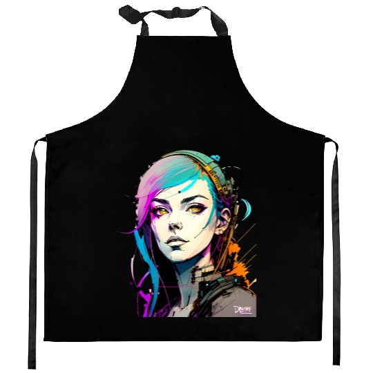 A Digital Diva Stunning Cyberpunk Beautiful Girl Kitchen Aprons