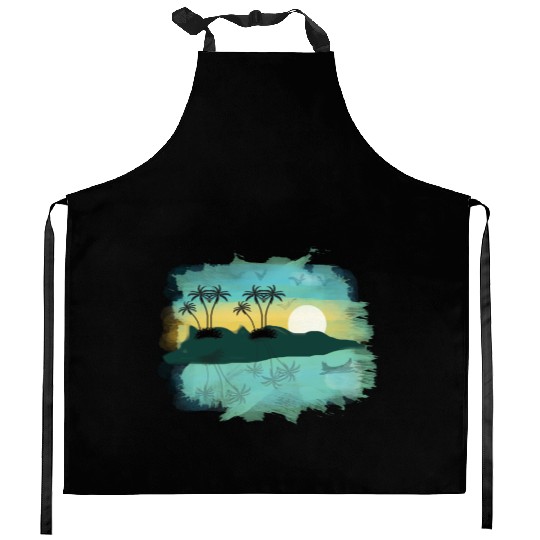 Beach Sunset Watercolor Design Sublimation Art 2 Kitchen Aprons