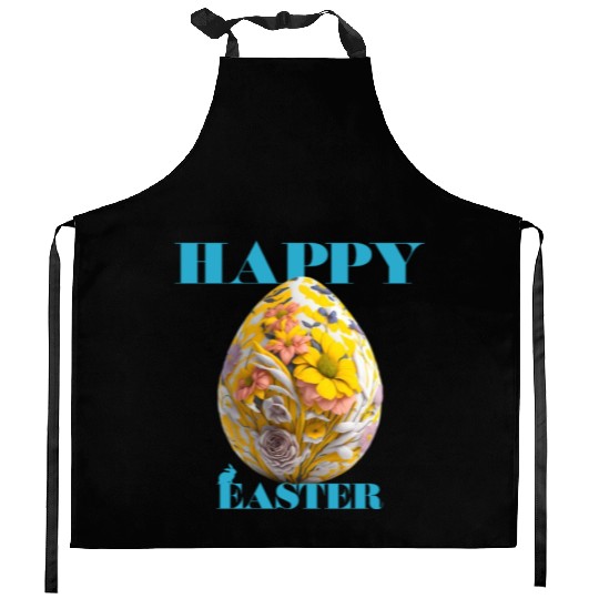 Happy Easter Egg Design with Floral Elements Kitchen Aprons