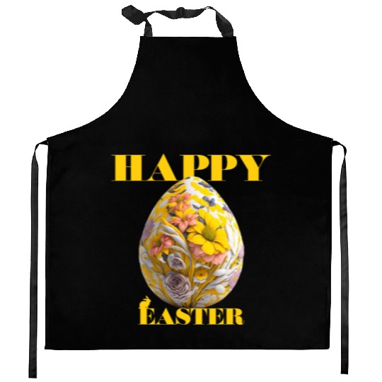 Happy Easter Egg Design with Floral Elements Kitchen Aprons
