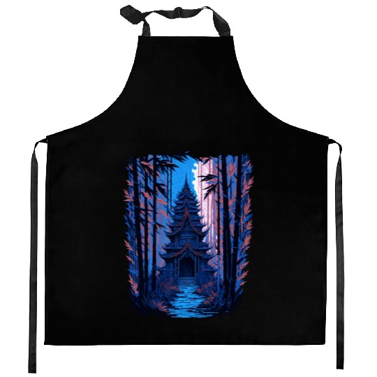 Japanese Temple in a Bamboo Forest Kitchen Aprons