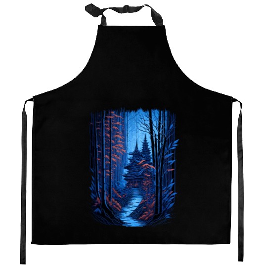 Japanese Temple in a Bamboo Forest Kitchen Aprons