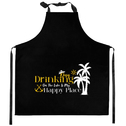 Day Drinking On The Lake Is My Happy Place Kitchen Aprons