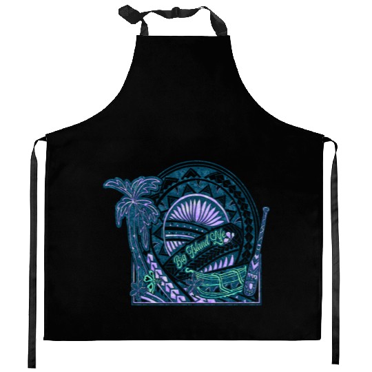 Big Island Outrigger Canoe Teal Tribal Kitchen Aprons