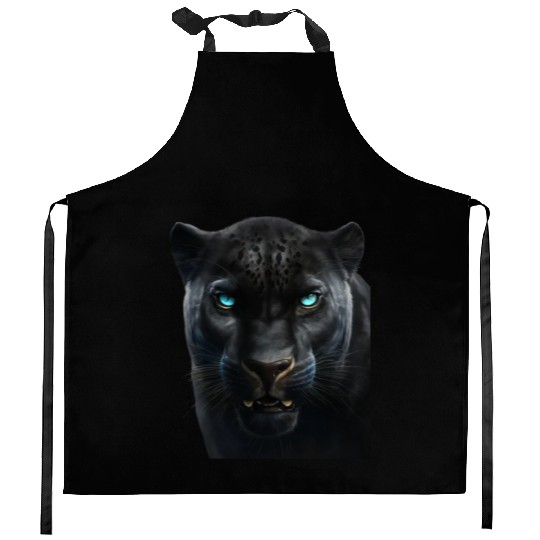 Black panther with blue eyes design wild animal Kitchen Aprons