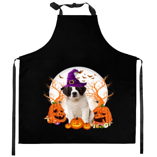 Dog Halloween Saint Bernard Dog Jack O Lantern Kitchen Aprons