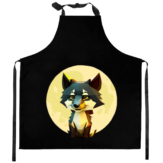 Wolf howling at the moon graphic Kitchen Aprons