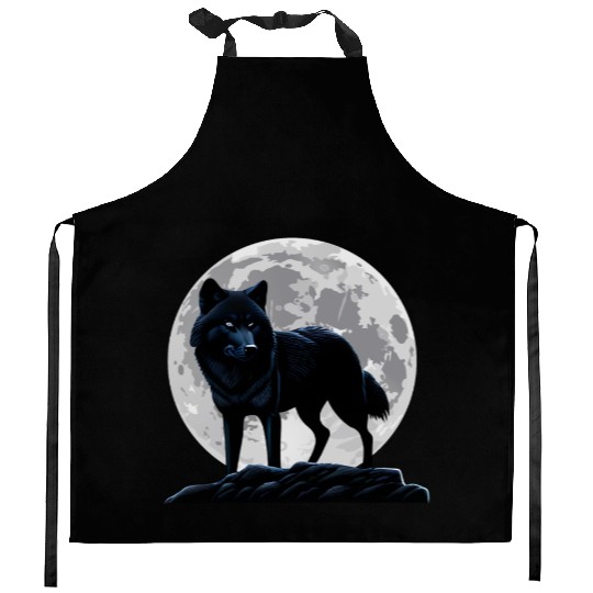 Wolf howling at the moon graphic Kitchen Aprons