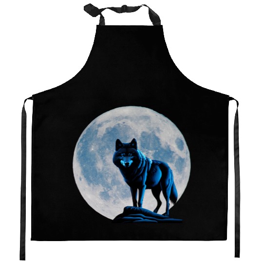 Wolf howling at the moon graphic Kitchen Aprons