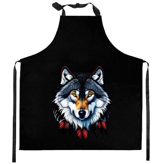 Wolf howling at the moon graphic Kitchen Aprons