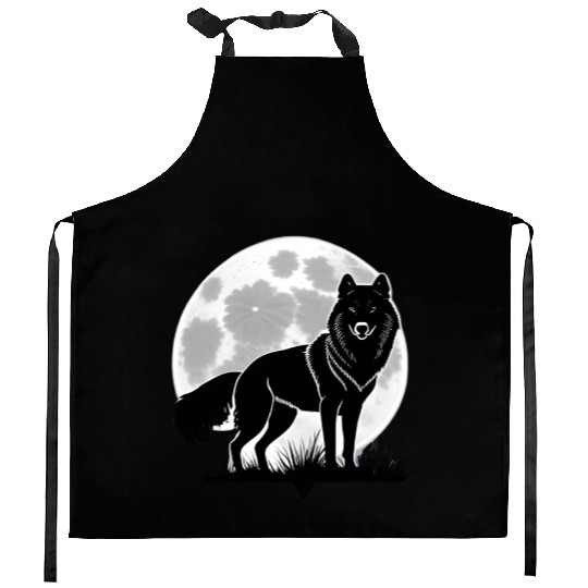 Wolf howling at the moon graphic Kitchen Aprons