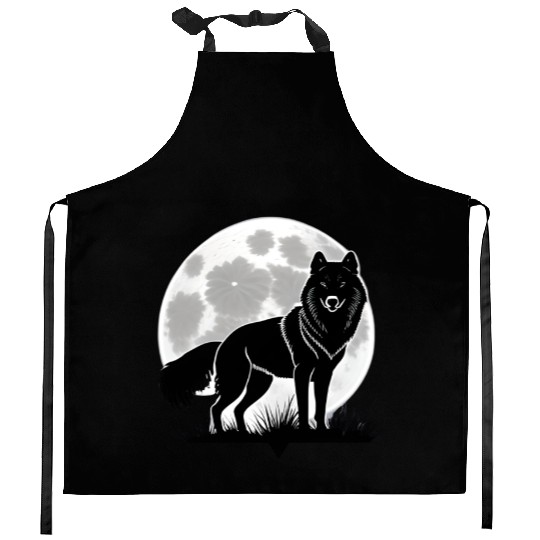 Wolf howling at the moon graphic Kitchen Aprons