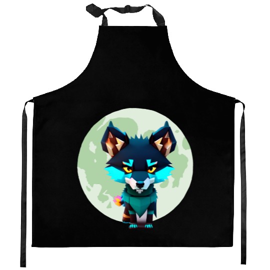 Cute Wolf Moon Graphic Kitchen Aprons