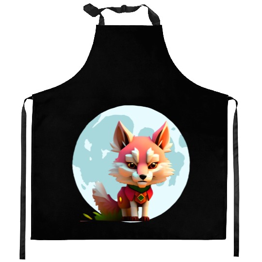 Wolf howling at the moon graphic Kitchen Aprons