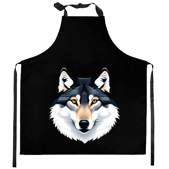 Wolf howling at the moon graphic Kitchen Aprons