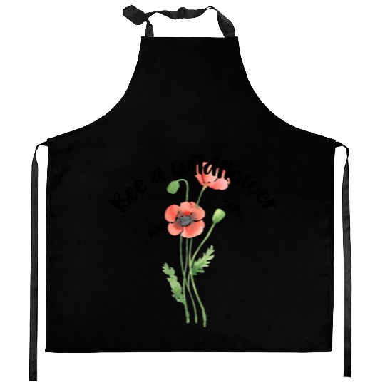 Bee a wildflower, poppies Kitchen Aprons