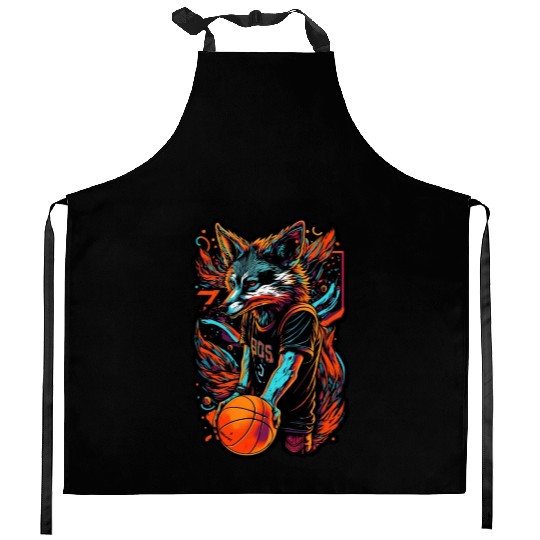 Basketball fox player neon fox sport ball sport Kitchen Aprons